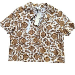 Vintage Y2K Nicole Miller NWT Gold Mustard and Cream Floral linen blend Shirt